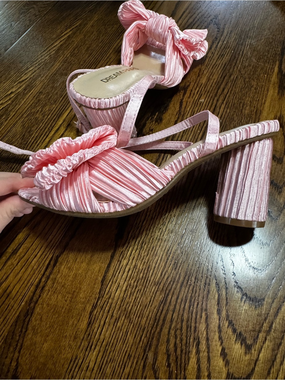 Dream Pairs Pleated Pink Bow Block Heel Sandals